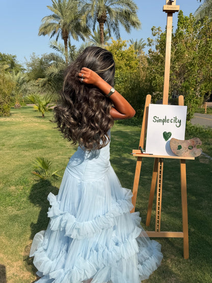 Ruched Halter Tiered Ruffle Tulle Gown
