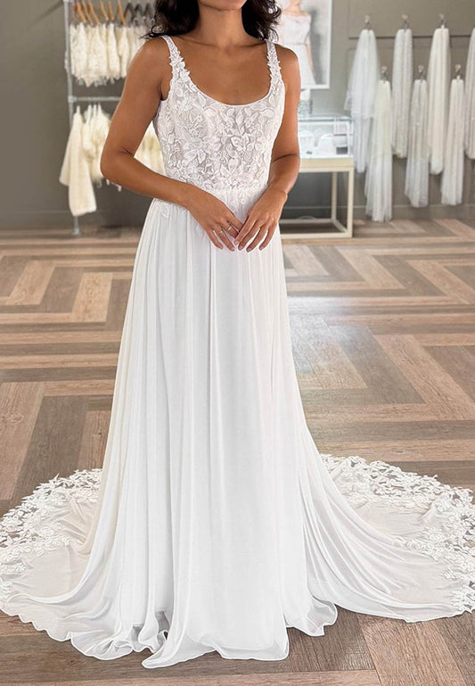 Boho Lace and Chiffon A-Line Wedding Dress