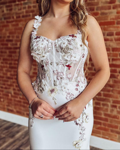 Floral Applique Corset Mermaid Wedding Dress