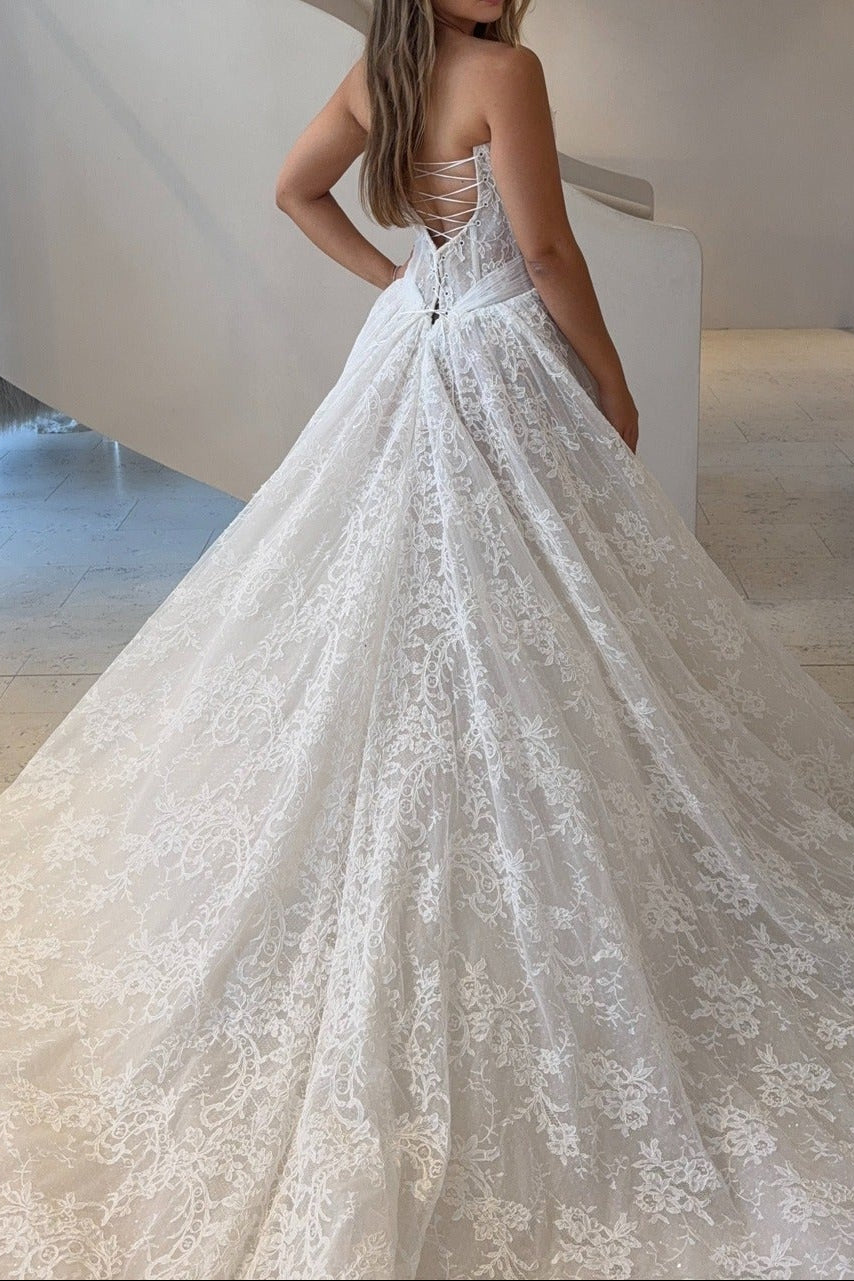 Lace Corset Ball Gown Wedding Dress with Train