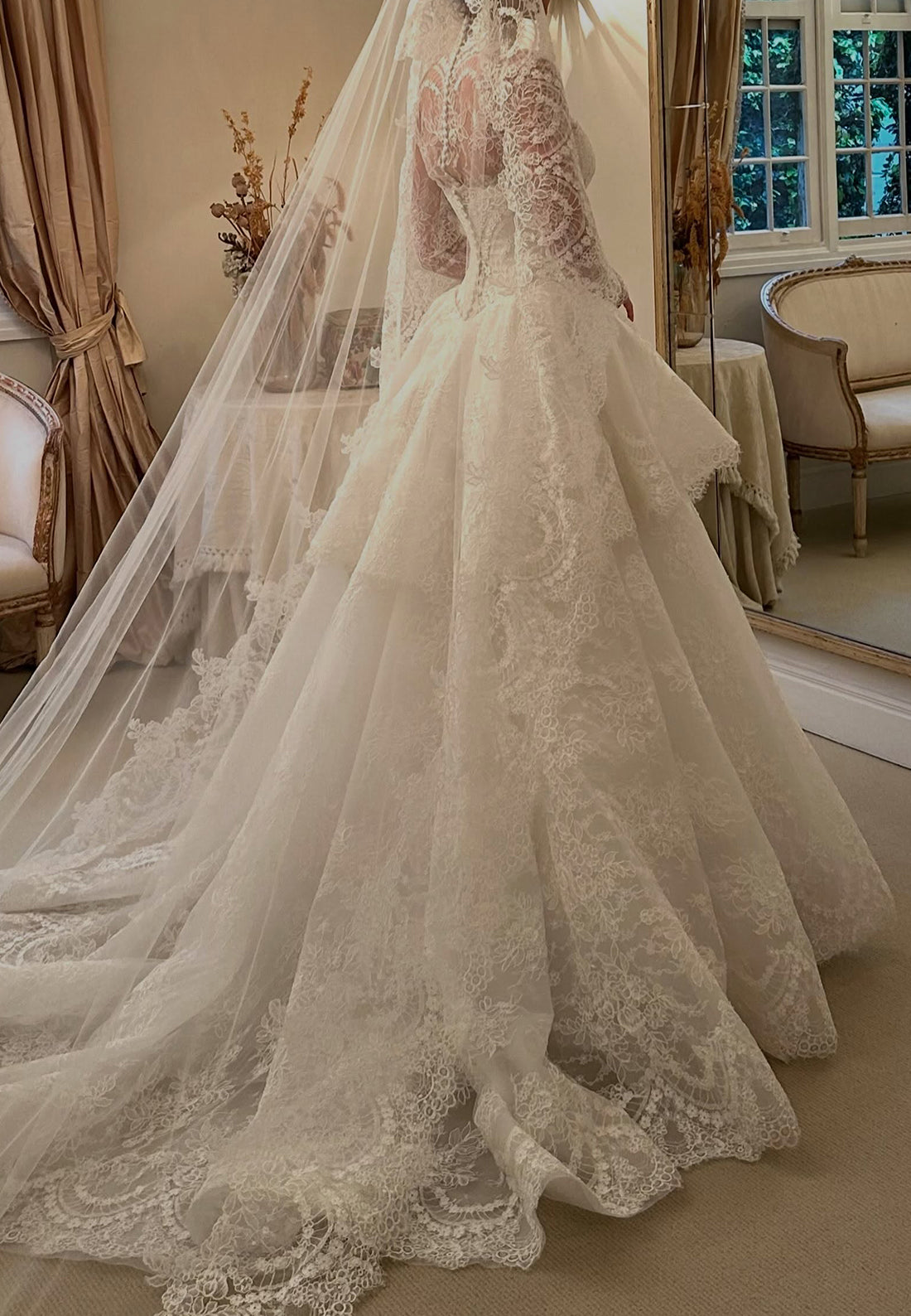 High-Neck Lace Ball Gown Wedding Dress