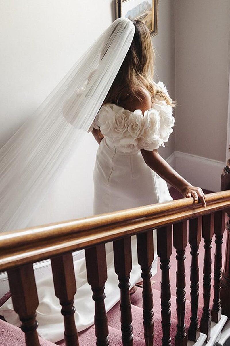 Floral Off-the-Shoulder Corset Wedding Dress