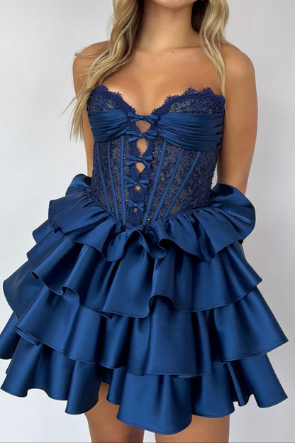 Strapless Corset Mini Dress with Tiered Ruffle Skirt