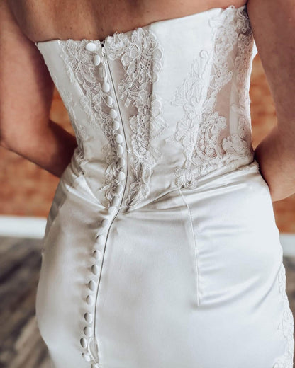 Corset Lace Mermaid Bridal Gown with Sheer Sleeves