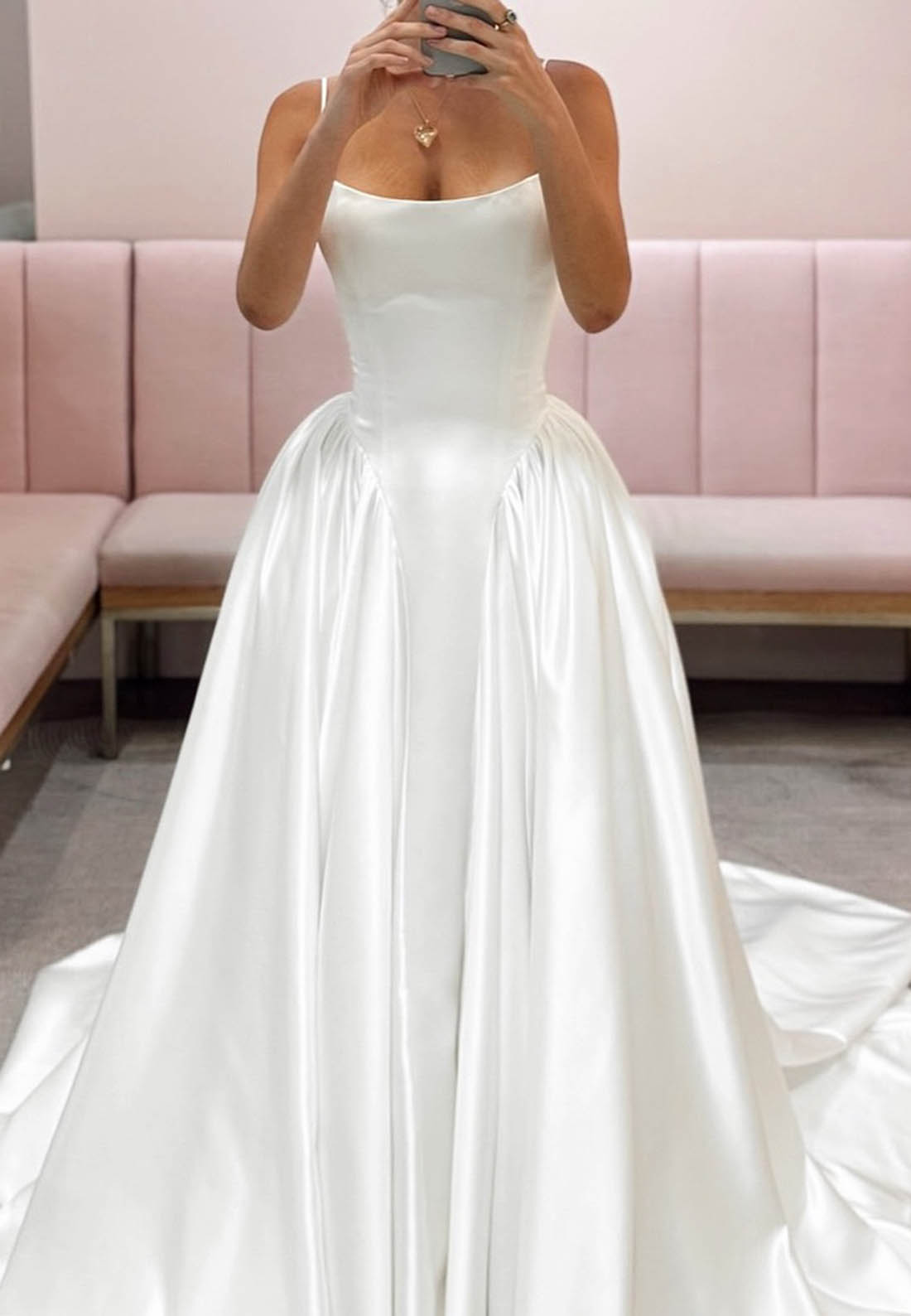 Satin Spaghetti Strap Ball Gown Wedding Dress