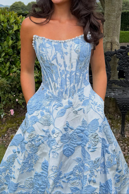Brocade Corset Ball Gown with Pockets
