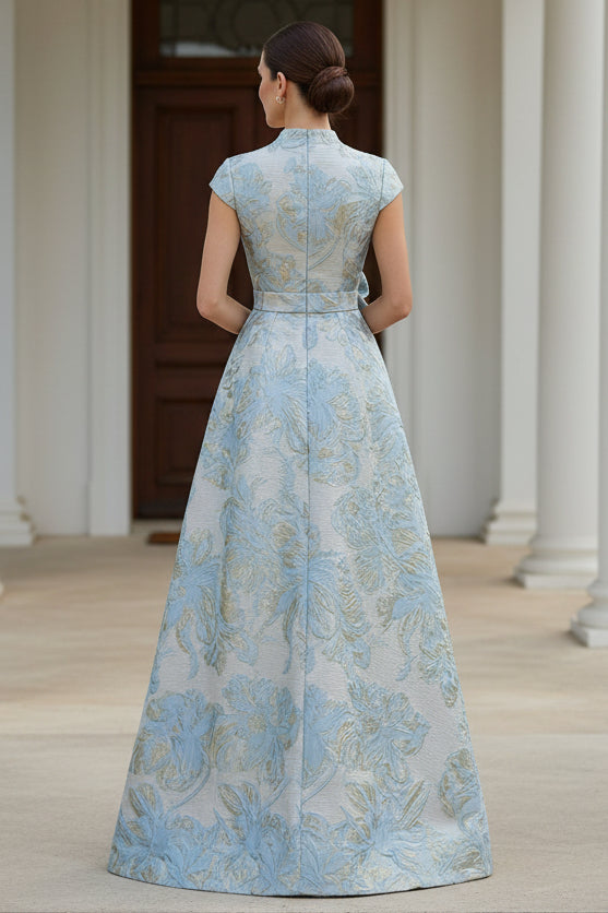 Floral Jacquard and Lace Gown with Overskirt