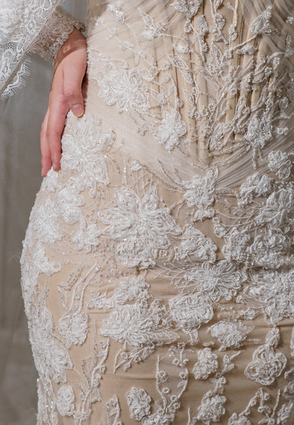 High Neck Lace Long Sleeve Wedding Dress