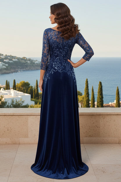 Sequin Lace Velvet Floor-Length Evening Gown