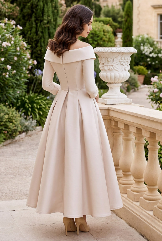 Foldover Collar Midi Dress with Floral Motif