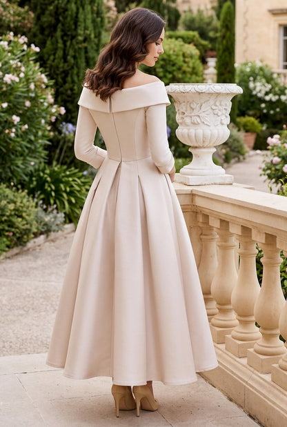 Foldover Collar Midi Dress with Floral Motif
