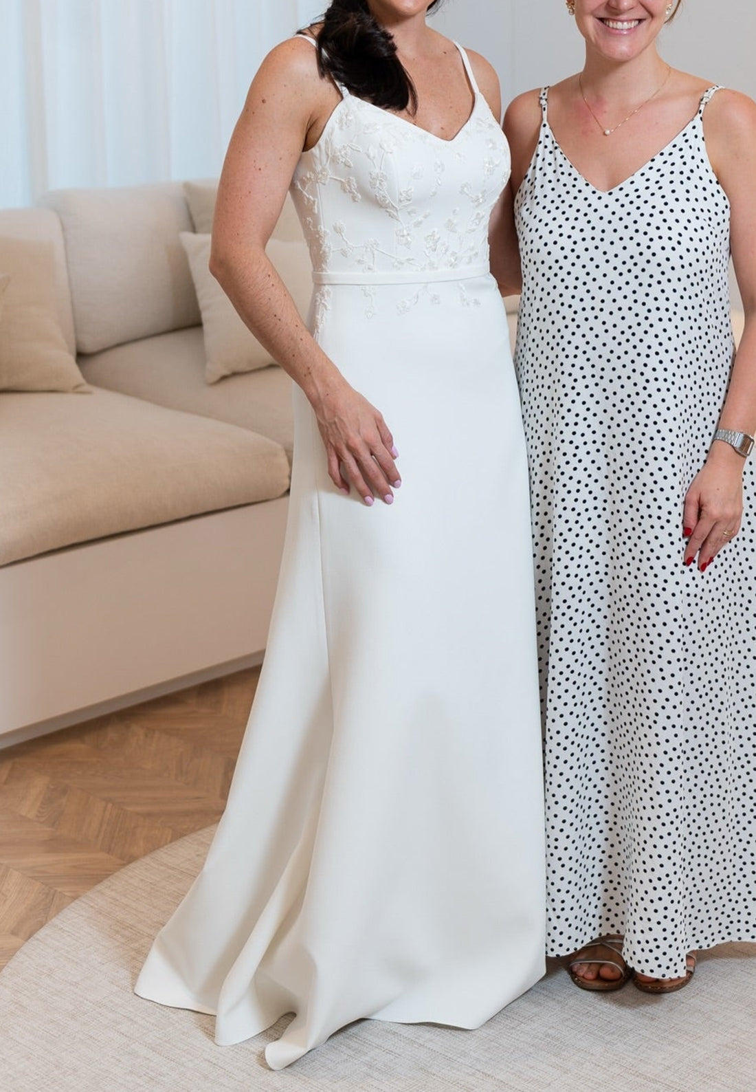 Minimalist Crepe Wedding Dress with Chiffon Cape