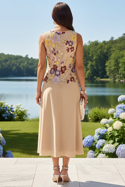 Embroidered Floral Midi Dress and Jacket Set