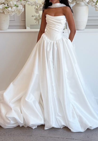 Strapless Ruched Basque Waist Ball Gown Wedding Dress