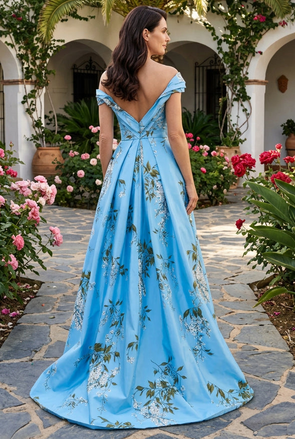 Floral Off-the-Shoulder Ball Gown with Slit
