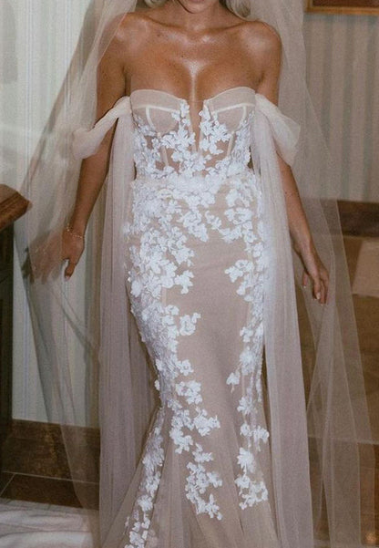 Off-the-Shoulder Lace Mermaid Wedding Dress