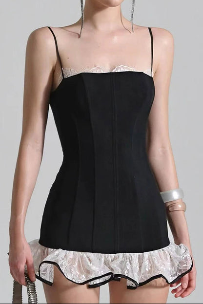 Lace Trim Ruffle Hem Corset Mini Dress