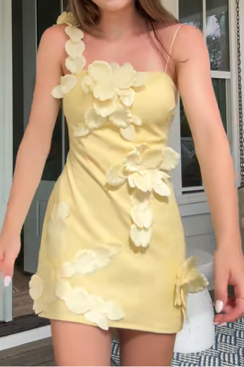 Mini Bodycon Dress with Cascading 3D Flower Appliqués