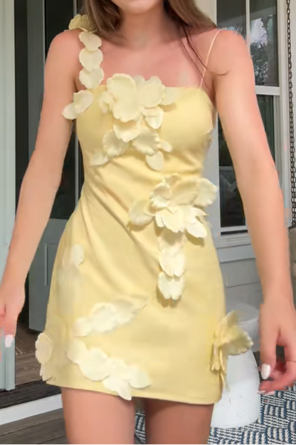 Mini Bodycon Dress with Cascading 3D Flower Appliqués