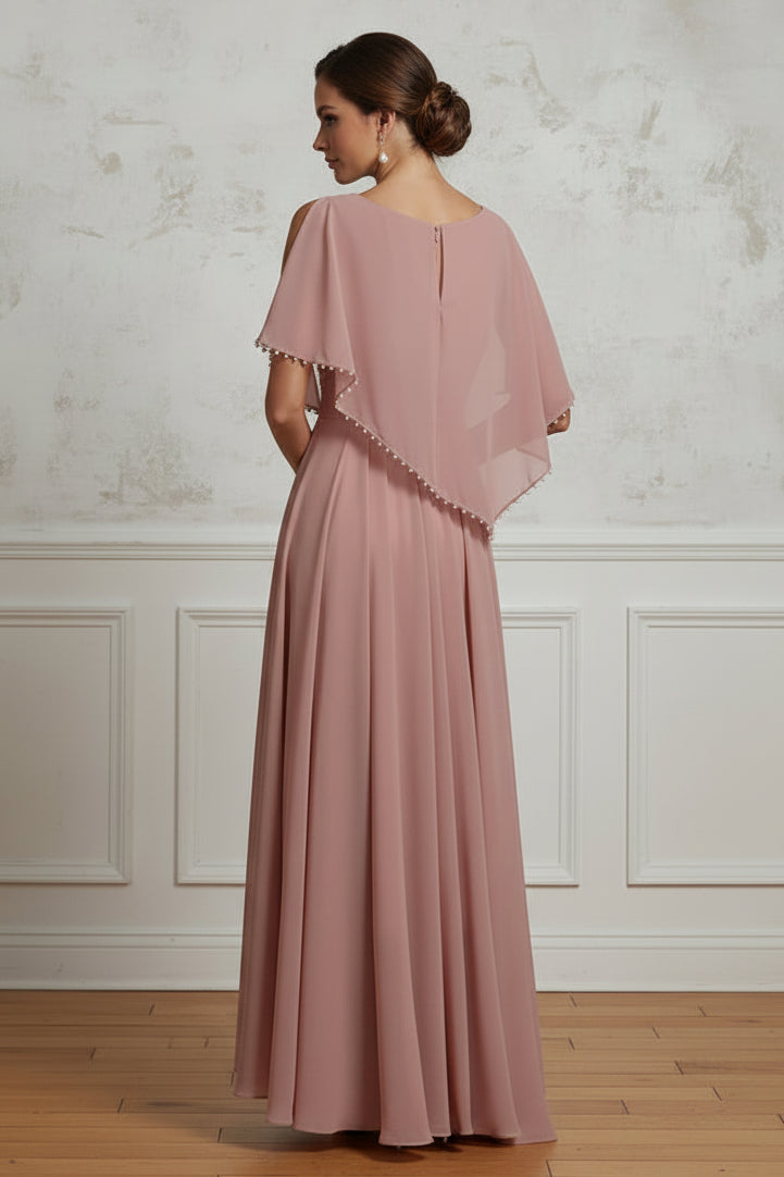 Asymmetrical Chiffon A-Line Dress with Pearl Cape