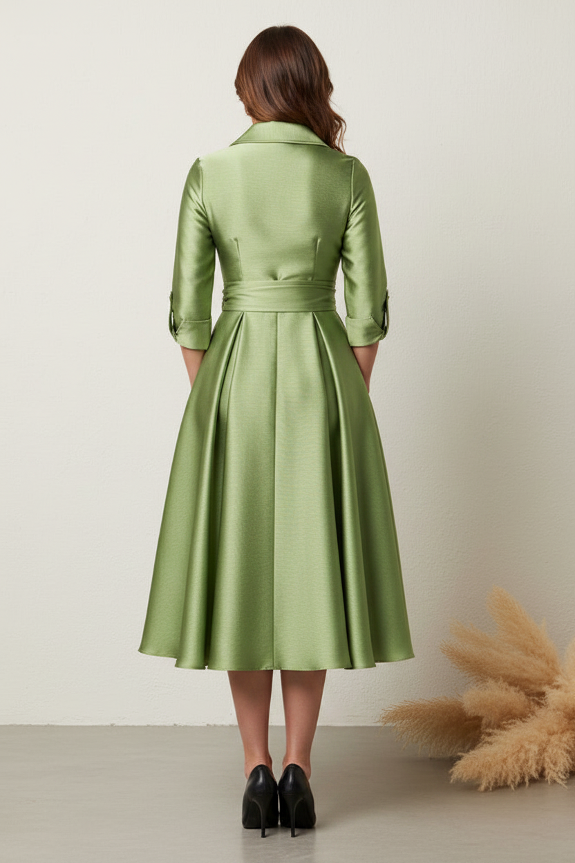 Elegant A-Line Collared Shirt Dress with Sash