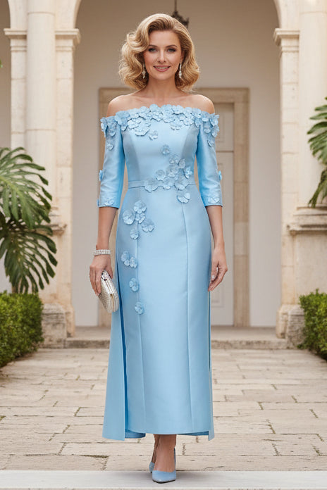 Off-the-Shoulder 3D Floral Column Dress
