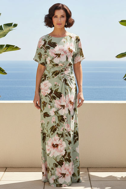 Floral Ruched Waist A-Line Maxi Dress