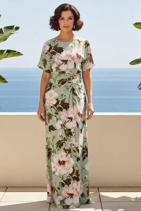 Floral Ruched Waist A-Line Maxi Dress