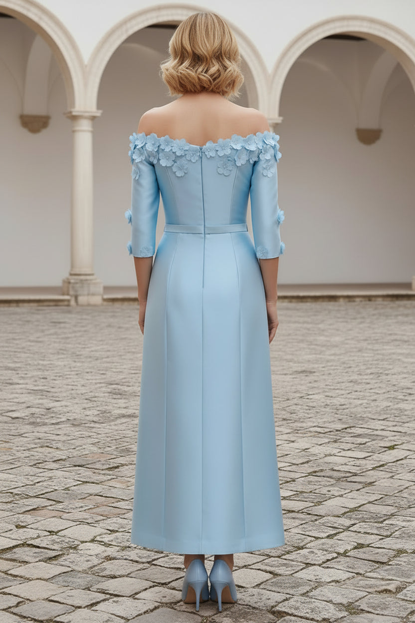 Off-the-Shoulder 3D Floral Column Dress