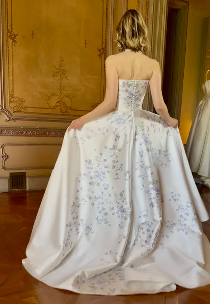 Floral Print Strapless Corset Ball Gown