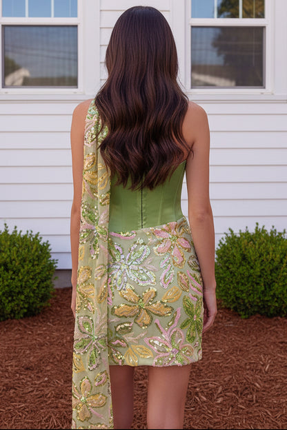 Strapless Corset Mini Dress with Floral Sequins