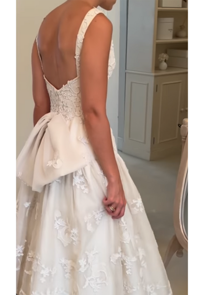 Embroidered Lace Drop-Waist Wedding Dress