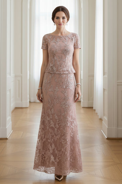 Short Sleeve Bateau Neck Embroidered Two-Piece Dress