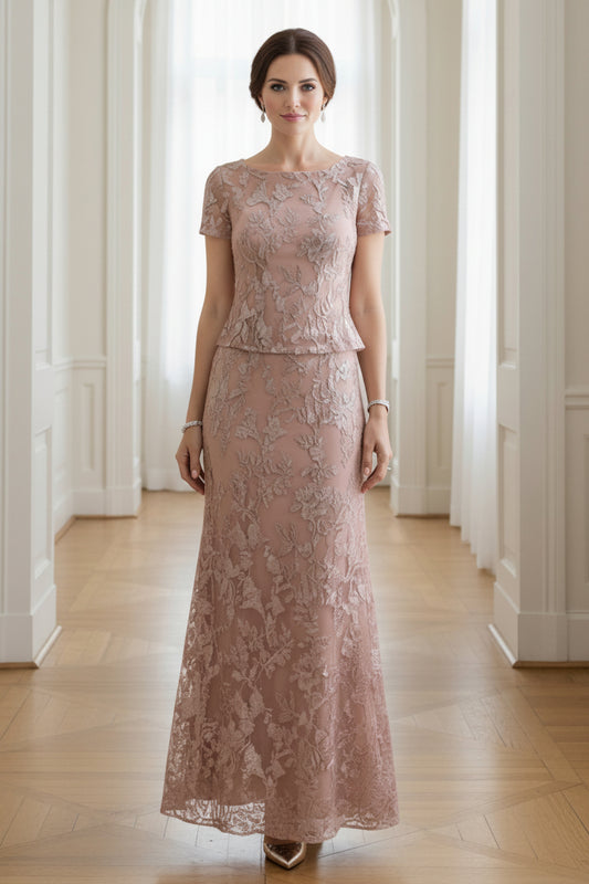 Short Sleeve Bateau Neck Embroidered Two-Piece Dress