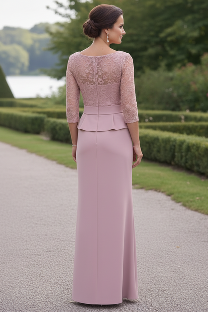 Square Neck Lace Bodice Gown with Bow Waistband