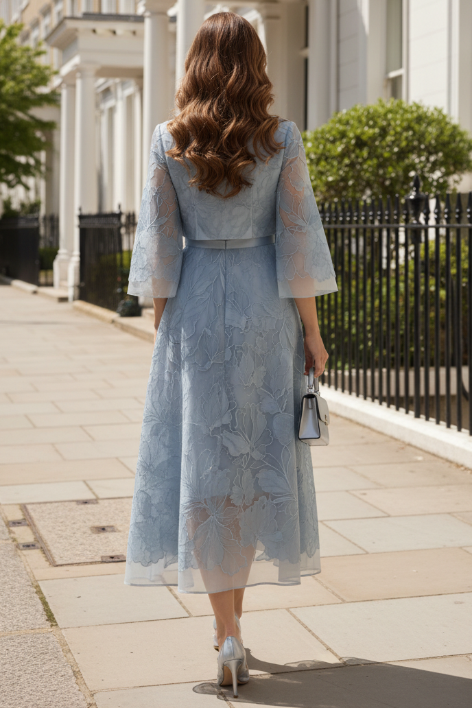 Floral Embroidered Midi Dress with Cropped Jacket