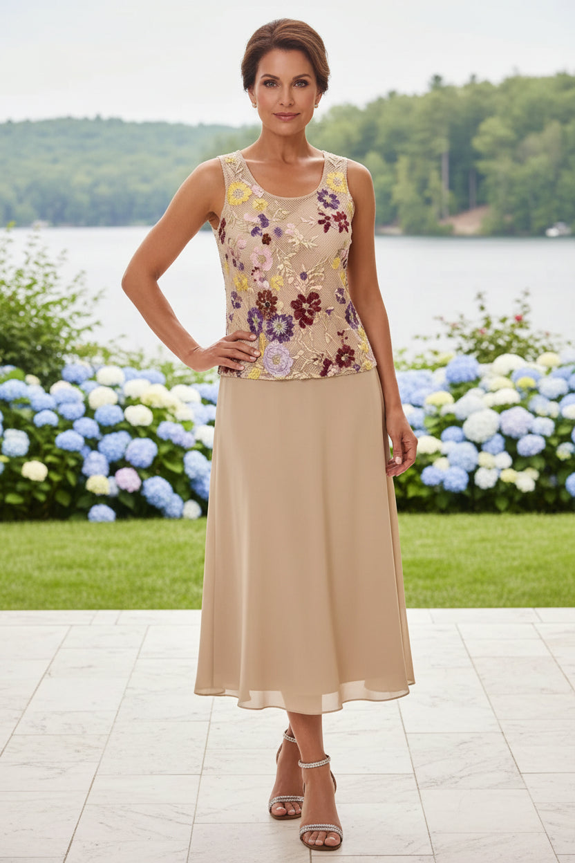 Embroidered Floral Midi Dress and Jacket Set