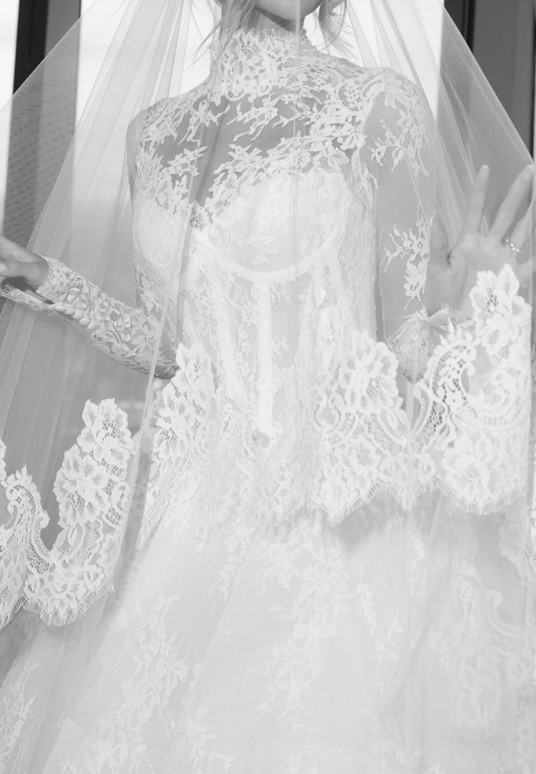 High-Neck Lace Ball Gown Wedding Dress with Long Sleeves