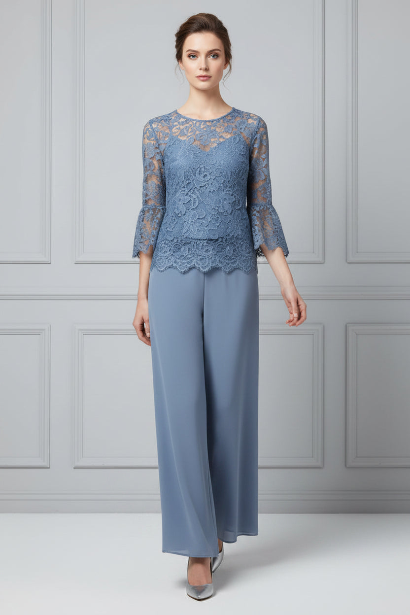 Elegant Lace Overlay Wide Leg Pantsuit