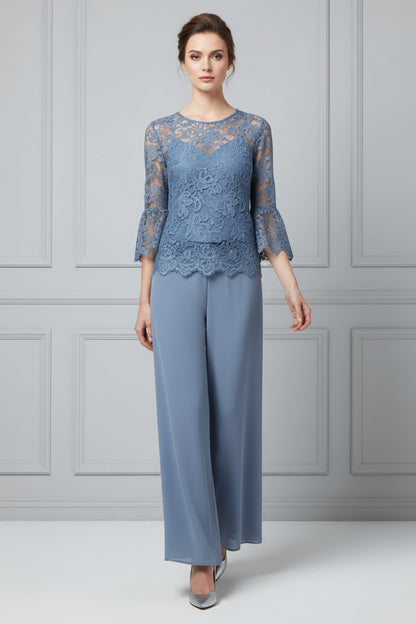 Elegant Lace Overlay Wide Leg Pantsuit