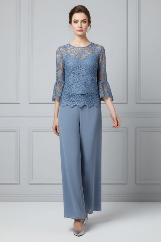 Elegant Lace Overlay Wide Leg Pantsuit