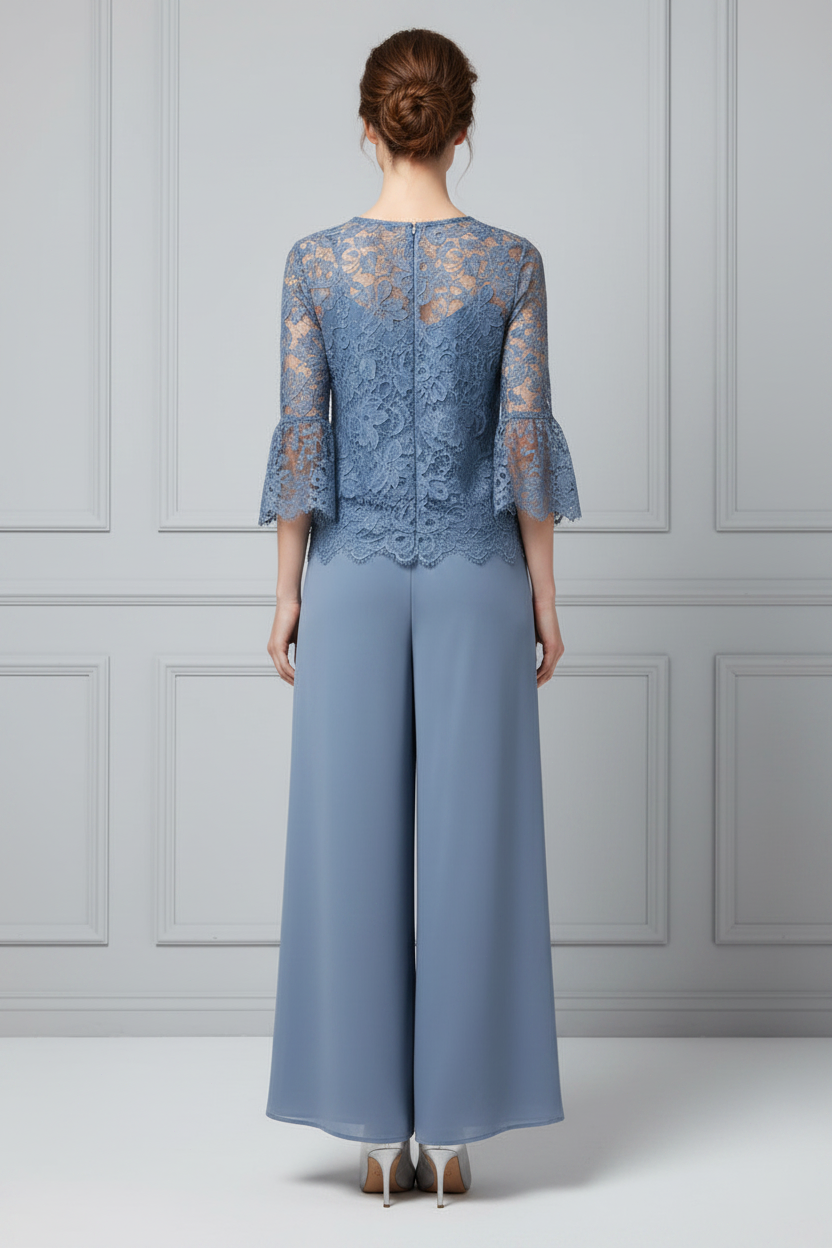 Elegant Lace Overlay Wide Leg Pantsuit