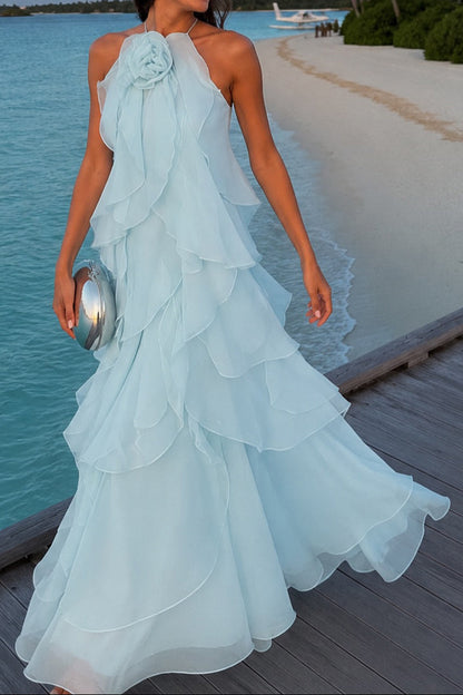 Tiered Halter Maxi Dress with Rosette