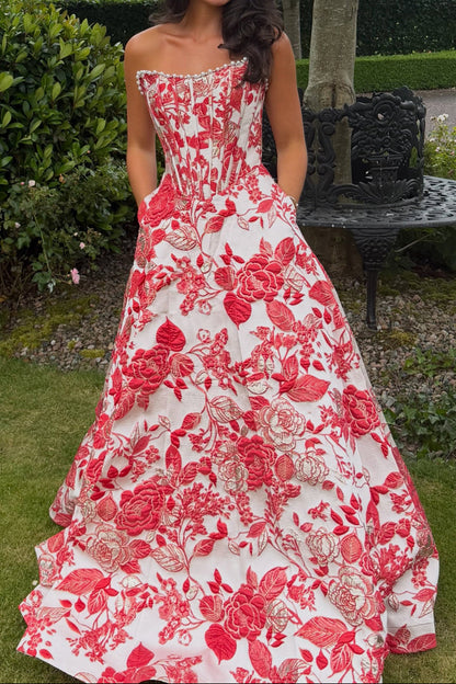 Brocade Corset Ball Gown with Pockets