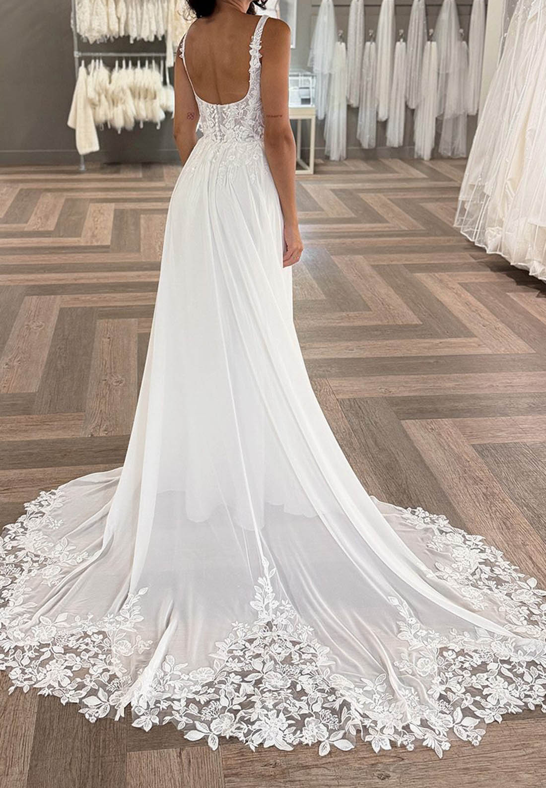 Boho Lace and Chiffon A-Line Wedding Dress