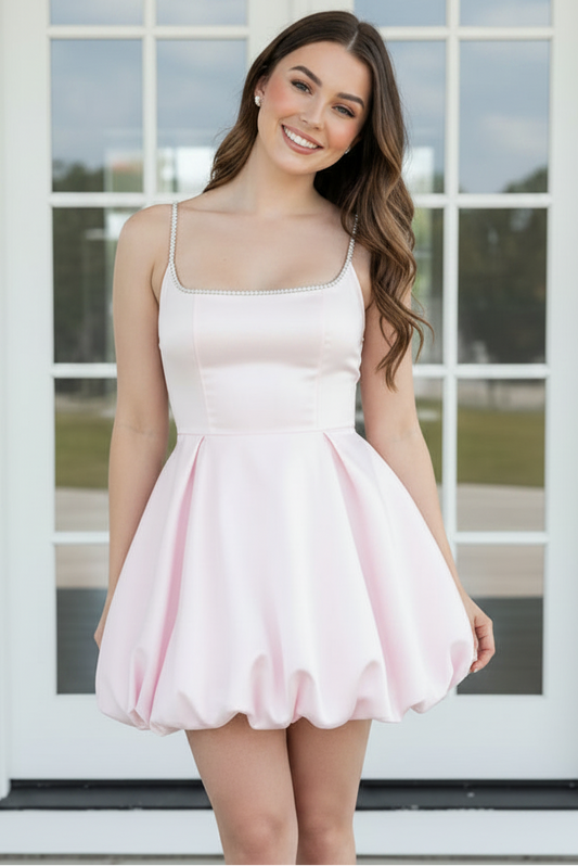 Satin Corset Bubble Skirt Mini Dress with Back Bow