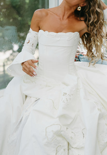 Corset Ball Gown Wedding Dress with Cutout Sleeves