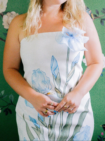Strapless Floral Print Mini Dress with 3D Flower