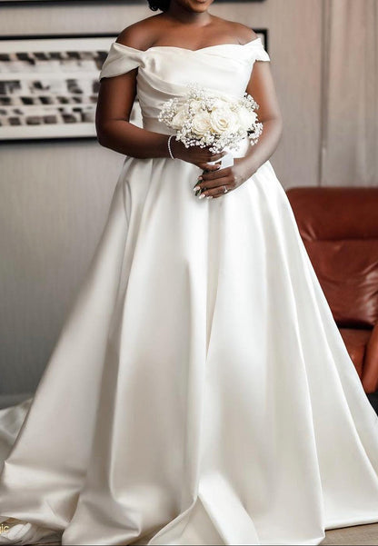 Off-the-Shoulder Satin A-Line Wedding Dress
