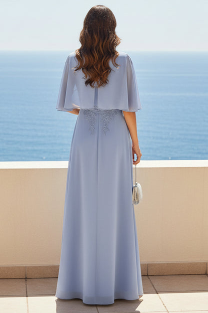 A-Line Chiffon Evening Dress with Lace Capelet